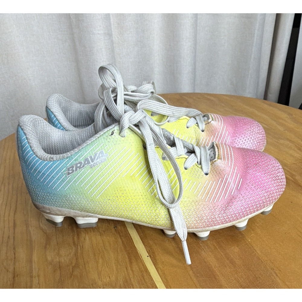 Brava Youth Soccer Cleats - Multi-Color Pink Yellow Blue Gradient Studded size1